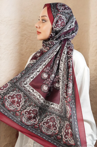 Oslo Model Retro Desen Şal - Bordo