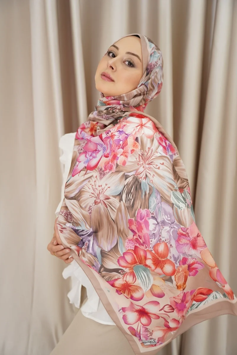 Lavanta Model Retro Desen Şal - Vizon Pembe