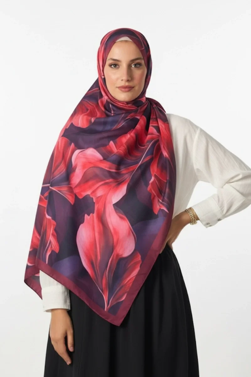 Duha Model Retro Desen Şal bordo