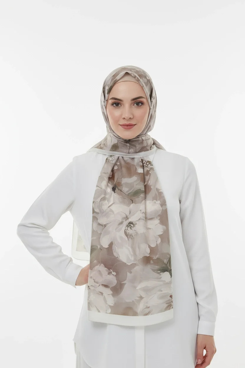 Sedef Model Retro Desen Şal - Bej