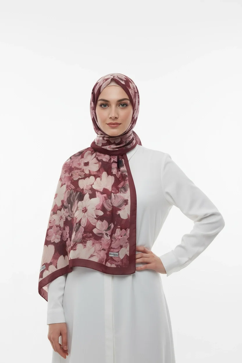 Flora Model Retro Desen Şal - Bordo